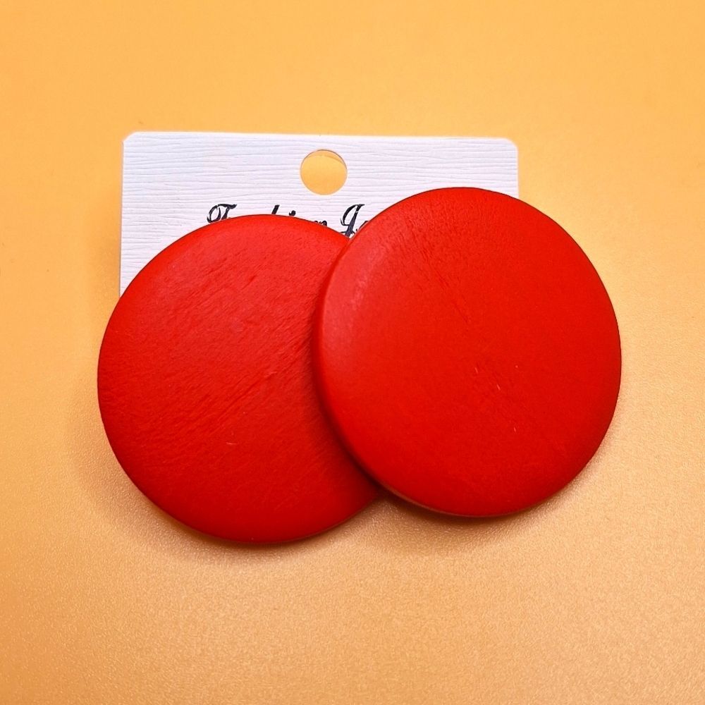 Round wood circle red earrings statement jewelry